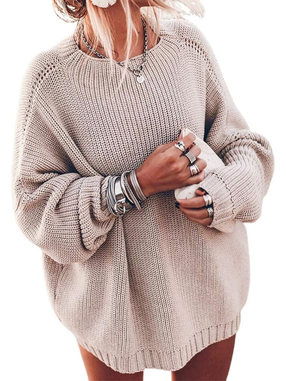 Cozy Oversized Batwing Sleeve Mock Neck Sweater | Chunky Knit Pullover Top